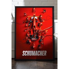 Duvarda Michael Schumacher Formula 1 Siyah Ahşap Çerçeveli Poster, Dekoratif Araba Duvar Tablosu