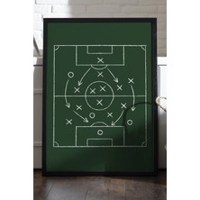 Duvarda Futbol Taktik Tahtası Siyah Ahşap Çerçeveli Poster, Dekoratif Spor Duvar Tablosu