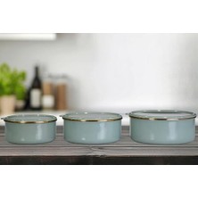 Yağmur Store Soft Green Emaye Üçlü Saklama Seti