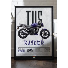 Duvarda Tvs Raider Siyah Ahşap Çerçeveli Poster, Dekoratif Motosiklet Duvar Tablosu