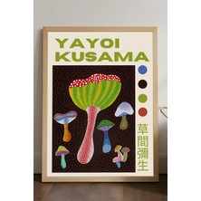 Duvarda Yayoi Kusama Doğal Ahşap Çerçeveli Poster, Dekoratif Sanatsal Duvar Tablosu