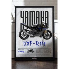 Duvarda Yamaha YZF-R1M Siyah Ahşap Çerçeveli Poster, Dekoratif Motosiklet Duvar Tablosu