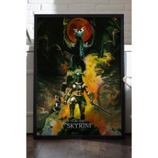 Duvarda Skyrim Siyah Ahşap Çerçeveli Poster, Dekoratif Oyun Duvar Tablosu