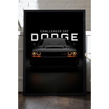 Duvarda Dodge Challenger Srt Siyah Ahşap Çerçeveli Poster, Dekoratif Araba Duvar Tablosu