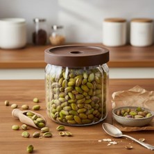 NY Home Akasya Kapaklı Çizgili Cam Kavanoz (450 Ml) | Hava Geçirmez, Modern Fitilli Tasarım Gıda Saklama Kabı | Baharat, Kuruyemiş, Atıştırmalık ve Kahve Kavanozu (9X10 Cm)
