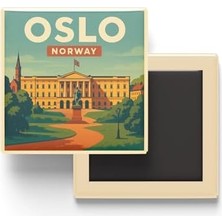 Yağmur Store Oslo Norveç - Kraliyet Sarayı - Baskılı Buzdolap Magneti Kare 9x9 cm