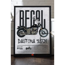 Duvarda Regal Daytona 250V Siyah Ahşap Çerçeveli Poster, Dekoratif Motosiklet Duvar Tablosu