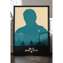 Duvarda Gta V Siyah Ahşap Çerçeveli Poster, Dekoratif Oyun Duvar Tablosu