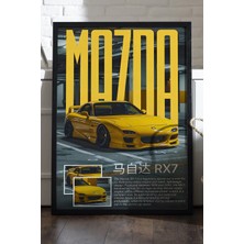 Duvarda Mazda Rx7 Siyah Ahşap Çerçeveli Poster, Dekoratif Araba Duvar Tablosu