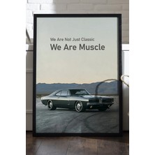 Duvarda Dodge Charger Siyah Ahşap Çerçeveli Poster, Dekoratif Araba Duvar Tablosu