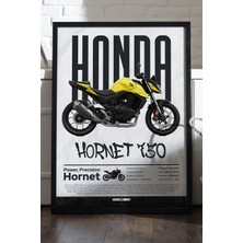 Duvarda Honda Hornet 750 Siyah Ahşap Çerçeveli Poster, Dekoratif Motosiklet Duvar Tablosu