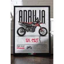Duvarda Aprilia Rs 125 Siyah Ahşap Çerçeveli Poster, Dekoratif Motosiklet Duvar Tablosu