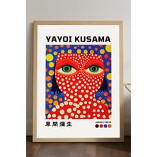 Duvarda Yayoi Kusama Doğal Ahşap Çerçeveli Poster, Dekoratif Sanatsal Duvar Tablosu