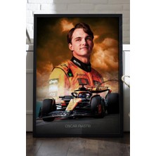 Duvarda Oscar Piastri Siyah Ahşap Çerçeveli Poster, Dekoratif Formula 1 Duvar Tablosu