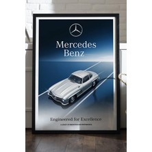 Duvarda Mercedes Benz Siyah Ahşap Çerçeveli Poster, Dekoratif Araba Duvar Tablosu