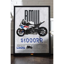 Duvarda Bmw S1000RR Siyah Ahşap Çerçeveli Poster, Dekoratif Motosiklet Duvar Tablosu