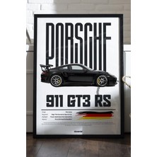 Duvarda Porsche 911 Siyah Ahşap Çerçeveli Poster, Dekoratif Motosiklet Duvar Tablosu
