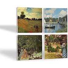 NY Home Pinecone Claude Monet Bahçede, Kırda Öğle Yemeği, Argenteuil'de Köprü, Gelincikler Taş Bardak Altlığı Seti - 4 Parça - Dekoratif, Rustik Mutfak Aksesuarı, 10X10 Cm, Kaydırmaz Tabanlı SC128