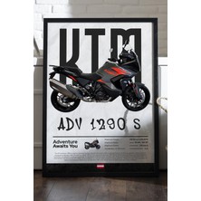 Duvarda Ktm Adv 1290 S Siyah Ahşap Çerçeveli Poster, Dekoratif Motosiklet Duvar Tablosu