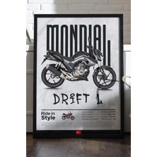 Duvarda Mondial Drift L Siyah Ahşap Çerçeveli Poster, Dekoratif Motosiklet Duvar Tablosu
