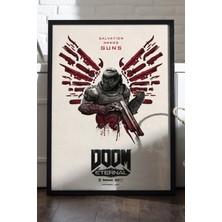 Duvarda Doom Siyah Ahşap Çerçeveli Poster, Dekoratif Oyun Duvar Tablosu