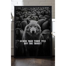 Duvarda Kurt Motivasyon Siyah Ahşap Çerçeveli Poster, Dekoratif Hediyelik Duvar Tablosu