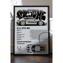 Duvarda Porsche 911 Gt3 Rs Siyah Ahşap Çerçeveli Poster, Dekoratif Araba Duvar Tablosu