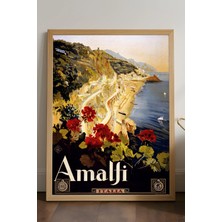 Duvarda Amalfi Doğal Ahşap Çerçeveli Poster, Dekoratif Seyahat Duvar Tablosu