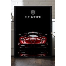 Duvarda Pagani Huayra Siyah Ahşap Çerçeveli Poster, Dekoratif Araba Duvar Tablosu