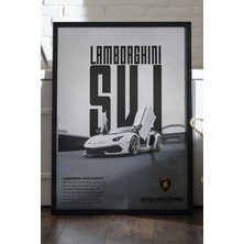 Duvarda Lamborghini Aventador Svj Siyah Ahşap Çerçeveli Poster, Dekoratif Araba Duvar Tablosu