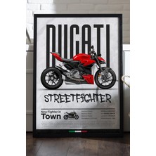 Duvarda Ducati Street Fighter V4 Siyah Ahşap Çerçeveli Poster, Dekoratif Motosiklet Duvar Tablosu