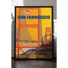 Duvarda San Francisco Siyah Ahşap Çerçeveli Poster, Dekoratif Seyahat Duvar Tablosu