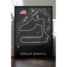 Duvarda Circuit Sebring Pist Haritası Siyah Ahşap Çerçeveli Poster, Dekoratif Harita Duvar Tablosu