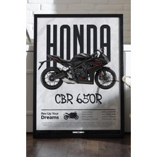 Duvarda Honda Cbr 650R Siyah Ahşap Çerçeveli Poster, Dekoratif Motosiklet Duvar Tablosu