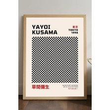 Duvarda Yayoi Kusama Doğal Ahşap Çerçeveli Poster, Dekoratif Sanatsal Duvar Tablosu