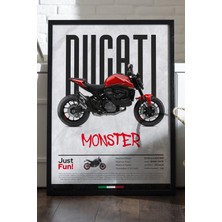 Duvarda Ducati Monster Siyah Ahşap Çerçeveli Poster, Dekoratif Motosiklet Duvar Tablosu