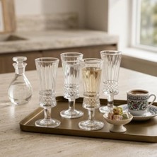 Yağmur Store 4'lü Boğumlu Baklava Desenli ve Çizgili Ayaklı Cam Kadeh Seti - 120 ml Türk Kahvesi Yanı Su, Şerbet ve Likör Bardağı, Lüks Sunum Kadehi