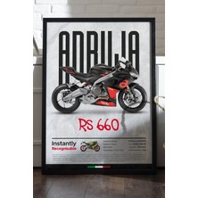 Duvarda Aprilia Rs 660 Siyah Ahşap Çerçeveli Poster, Dekoratif Motosiklet Duvar Tablosu
