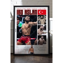 Duvarda Ibo Aslan Ufc Siyah Ahşap Çerçeveli Poster, Dekoratif Dövüş Duvar Tablosu