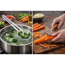 Yağmur Store Maşalı Süzgeç Seti Süzgeç ve Soyacak Seti Mutfak Yardımcı Aletleri Seti Paslanmaz Çelik Süzgeç Ahşap Saplı Soyacak Sebze Soyma Aparatı Jülyen Soyacak Kızartma Süzgeci Yağ Süzme Maşası