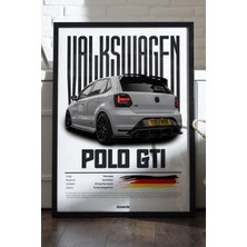 Duvarda Valkswagen Polo Gtı Araba Siyah Ahşap Çerçeveli Poster, Dekoratif Duvar Tablosu