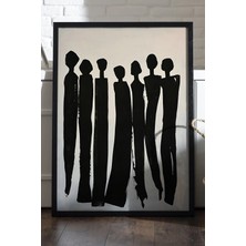 Duvarda Shadow Line Siyah Ahşap Çerçeveli Poster, Dekoratif Soyut Monokrom Duvar Tablosu