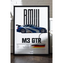 Duvarda Bmw M3 Gtr Araba Siyah Ahşap Çerçeveli Poster, Dekoratif Duvar Tablosu
