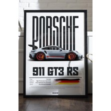 Duvarda Porsche 911 Gt3 Rs Araba Siyah Ahşap Çerçeveli Poster, Dekoratif Duvar Tablosu