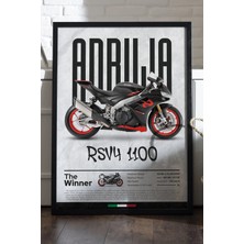 Duvarda Aprilia Rs V4 1100 Siyah Ahşap Çerçeveli Poster, Dekoratif Motosiklet Duvar Tablosu