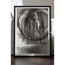 Duvarda Circular Fate Siyah Ahşap Çerçeveli Poster, Dekoratif Soyut Monokrom Duvar Tablosu