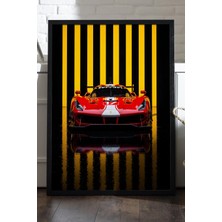 Duvarda Ferrari 488 Challenge Evo Siyah Ahşap Çerçeveli Poster, Dekoratif Araba Duvar Tablosu