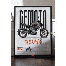 Duvarda Cfmoto 250 Nk Siyah Ahşap Çerçeveli Poster, Dekoratif Motosiklet Duvar Tablosu