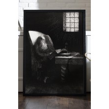 Duvarda Solitary Night Siyah Ahşap Çerçeveli Poster, Dekoratif Soyut Monokrom Duvar Tablosu