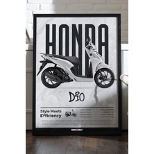 Duvarda Honda Dio Siyah Ahşap Çerçeveli Poster, Dekoratif Motosiklet Duvar Tablosu